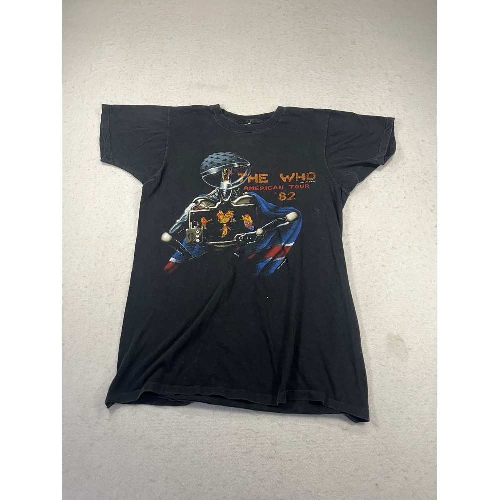 Vintage 80s The Who 1982 American Tour Tee Shirt Mens Large Black Band Graphic